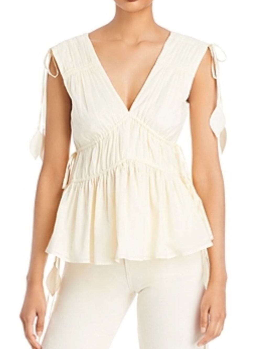 Tory Burch New Ivory Sleeveless Smocked Peplum Tie Top - Size 14 NWOT - Picture 9 of 9
